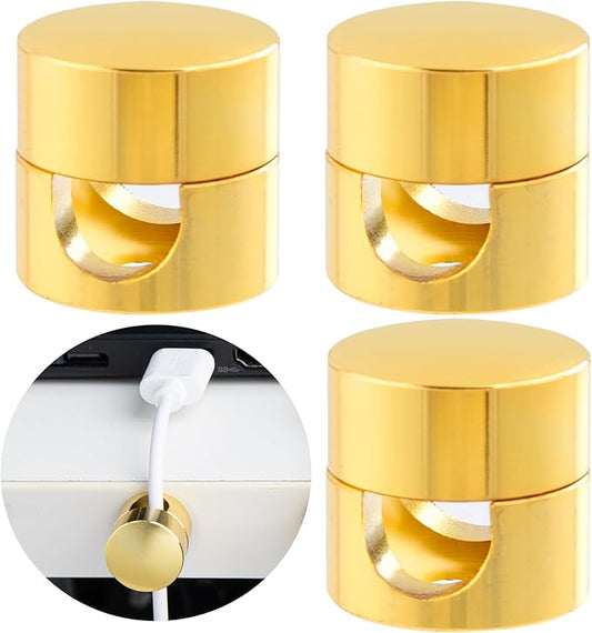 3 Sets Charger Holders for Cords, Gold Adjustable Cable Anchor Holders, Adhesive Metal Cord Clips, Cable Management Wire Organizers for Desk, Office, Nightstand