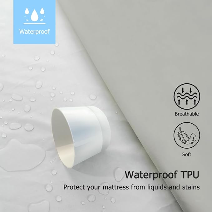 Full Size Waterproof Mattress Protector - Noiseless, Breathable, Machine Washable Fitted Mattress Cover with Deep Pocket up to 5”-21”（Light Grey）