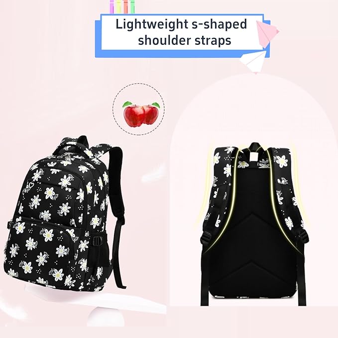3Pcs Daisy Backpack for Girls with Lunch Box Kids School Bag with Lunch Bag Bookbag for Elementary School