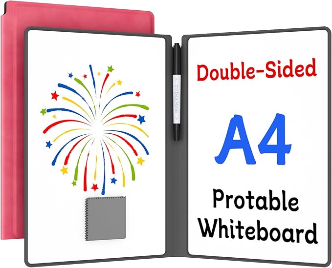 Small Dry Erase Board,12" x 9" Portable Dry Erase White Board,Double-Sided Folding Whiteboard with Pen (Pink)