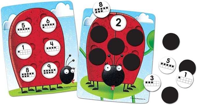 Learning Resources 10 on the Spot Ten Frame Game - Math Manipulatives, Board Games for Kids, Number Cards, Toddler Montessori Counters, STEM Toys for Classroom, Party Gifts for Boys and Girls