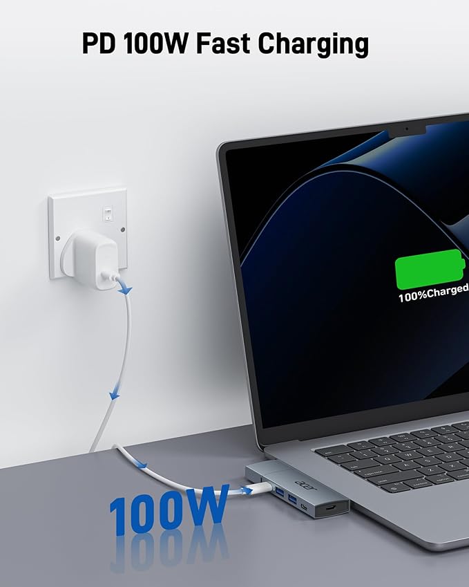 Acer 6 in 2 Detachable USB C Mac HDMI Adapter Multiport Hub Dongle for MacBook Pro/Air M3 M2 M1 13"-16" with 4K@60Hz, Compatible with Thunderbolt 3/4, 100W PD Charging, 2 USBA & 2 USBC 3.0 Data Ports