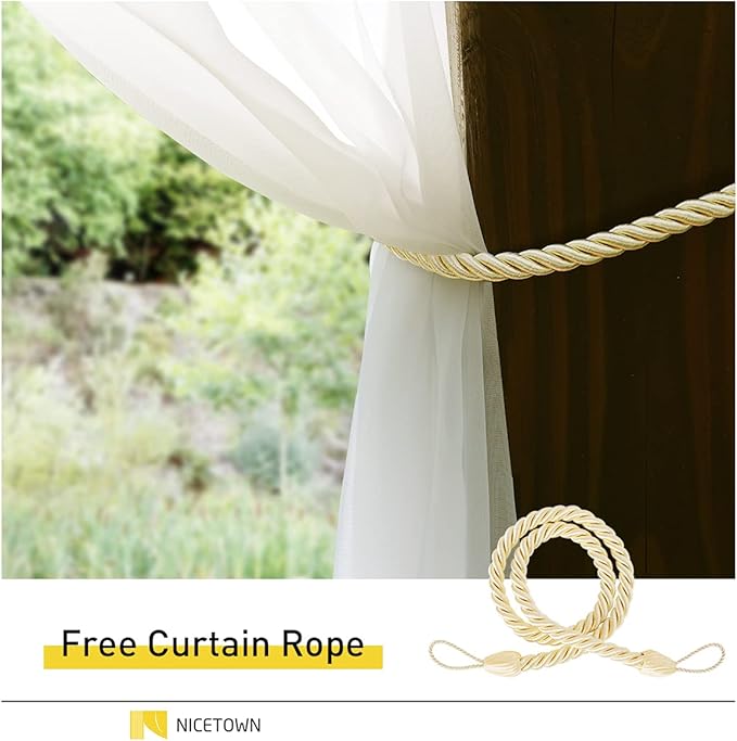 NICETOWN Outdoor Sheer Curtain for Patio Waterproof, Detachable Sticky Tab Top Elegant Sheer Panel Lightweight Drape for Pergola with Rope Tieback, 1 Panel, W54 x L84, Beige