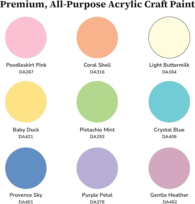DecoArt Americana Acrylic Paint Set – Essential Pastel Colors, 9 Bottles (2 fl oz) – Art and Craft Acrylic Paints for Canvas, Wood, and More