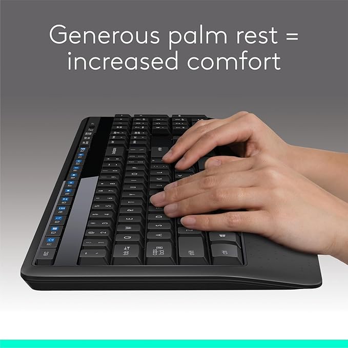 Logitech MK345 Wireless Keyboard and Mouse Combo | Palm Rest | 2.4 GHz | USB Receiver | Black