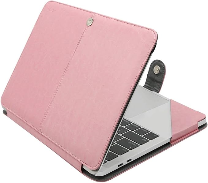 MOSISO Case Compatible with MacBook Air 13.6 inch M4 M3 M2 2025-2022 /Air 13 M1 2022-2018 /Pro 13 inch M2 M1 2025-2016, PU Leather Portfolio Protective Stand Cover, Rose Quartz