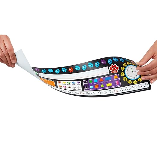 Really Good Stuff 24PK Paw Prints Self-Adhesive Deluxe Plastic Desktop Reference Nameplate with Letters, Numbers, Colors, 2-D and 3-D Shapes, 120 Grid, Left and Right, Base 10 and Time