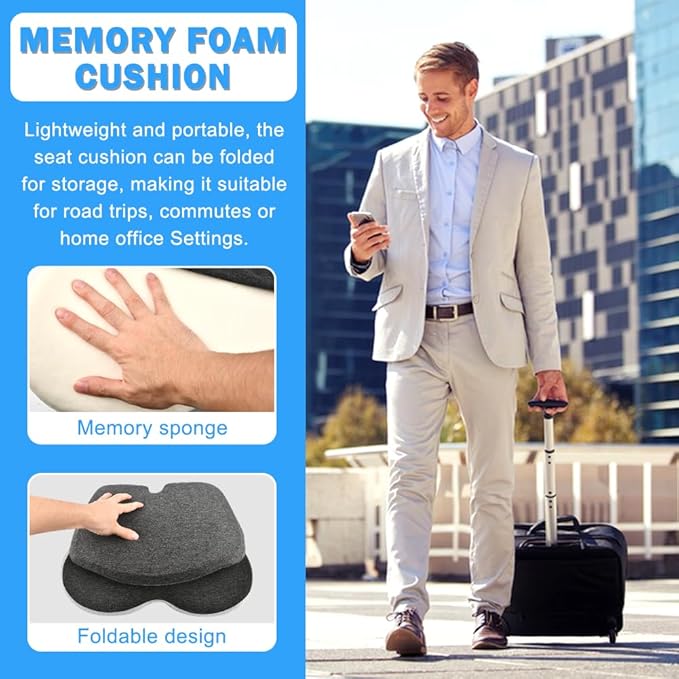 Memory Foam L-Shaped Integrated Seat Cushions, Butt Pillow with Back Support, Ergonomic Cushions with Lumbar Support, Office Chair Seat Cushion for Lower Back Tailbone Protection