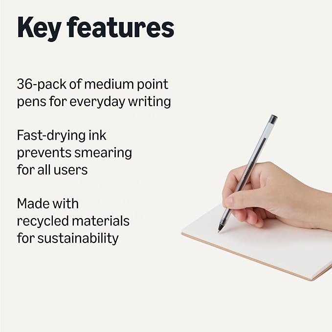 Amazon Basics Ballpoint Pens, Medium Point 1.0mm, Black Ink, 36-Pack