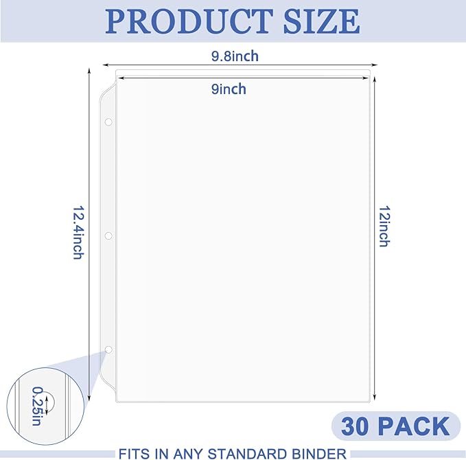 Geelin 30 Pcs Sheet Protectors for 3 Ring Binders Thickened Clear Polypropylene Top Loading Paper Letter Size Ideal for Documents and Photos Office Supplies (9" X 12")