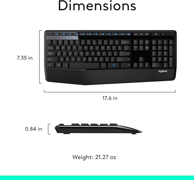 Logitech MK345 Wireless Keyboard and Mouse Combo with Palm Rest, 2.4 GHz USB Receiver, Compatible with PC, Laptop, Black