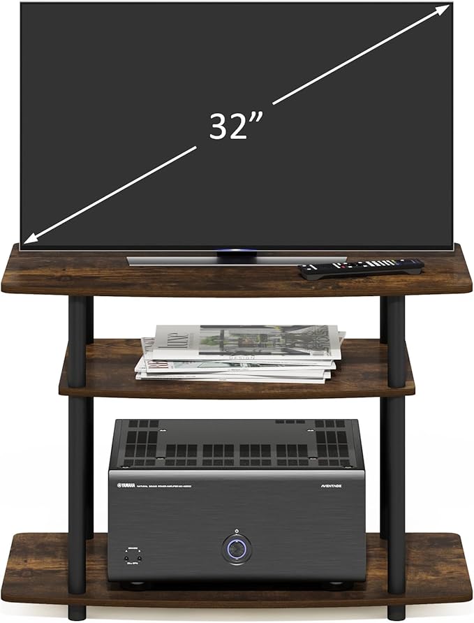 Furinno Turn-N-Tube TV Stand, 3-Tier No Tools Entertainment Center, TV Console for TV up to 32 Inch, for Living Room, Bedroom, Amber Pine
