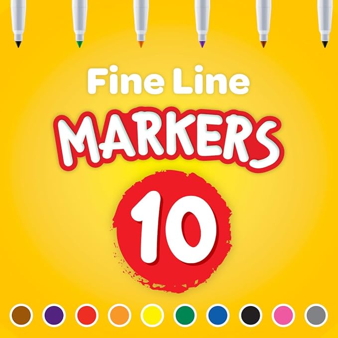 Crayola Fine Line Markers for Kids, Bulk Coloring Markers for School, 10 Assorted Colors, Essential Teacher Classroom Supplies, Ages 3, 4, 5, (Pack of 24)