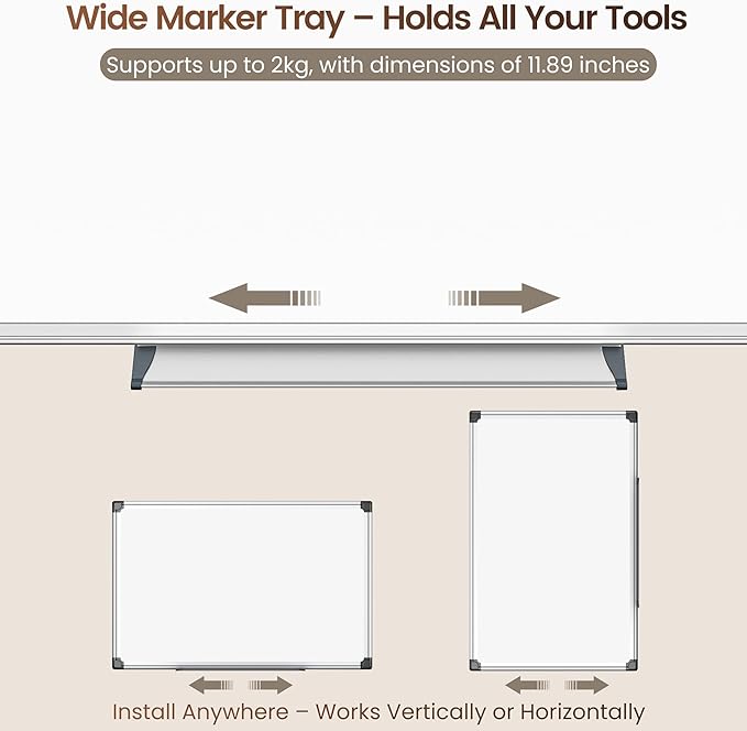 Magnetic White Board 36" x 24" for Wall, Dry Erase Board for Home Office, School, Study Room – Silver Aluminum Frame, 2 Markers, 4 Magnets, Included Eraser