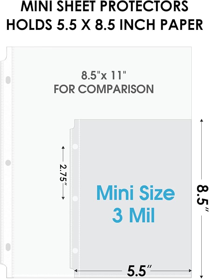 KTRIO Heavyweight Sheet Protectors 5.5 x 8.5 inch, Clear Page Protector for Mini 3 Ring Binder, Plastic Sleeves for Binders, Top Loading Paper Sheets Sleeve Letter Size, Office & Home, 60 Pack