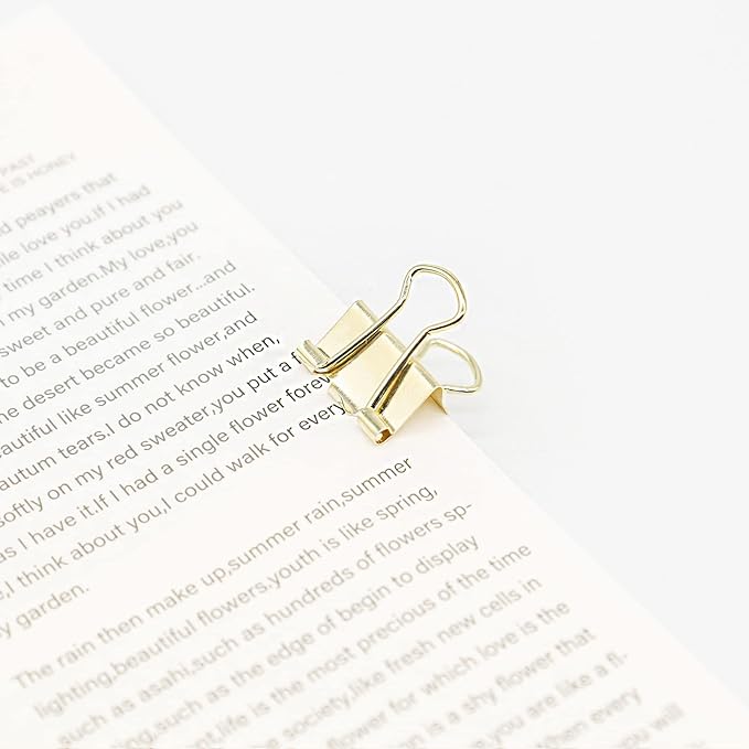 Gold Binder Clips, Mini Paper Clip, Small Paper Clamps 15mm (5/8 inch), 100 Pack Micro Size Office Clips for Home School and Business (Gold)