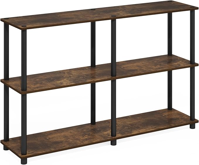 Furinno Turn-N-Tube Storage Shelves, 3-Tier 47.4 Wide Book Shelf, Corner Shelf, Toolless Open Shelves, for Organization and Storage, Living Room, Garage, Home Office, Amber Pine