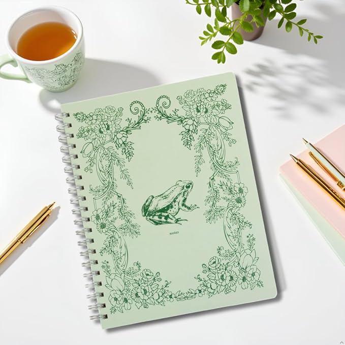 Pearhead Spiral Hardcover Notebook 8x10 – Frog Toile College-Ruled Writing Journal with 200 Lined Pages, Perforated Paper for School, Work & Notes
