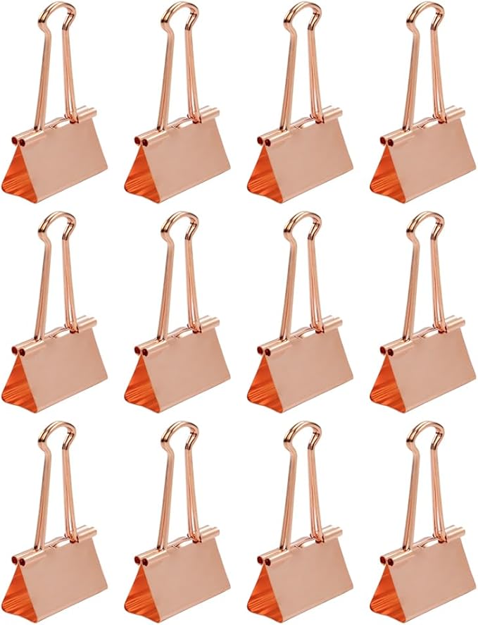 JAM PAPER Colorful Binder Clips - Large - 1 1/2 Inch (41 mm) - Rose Gold Binderclips - 12/Pack