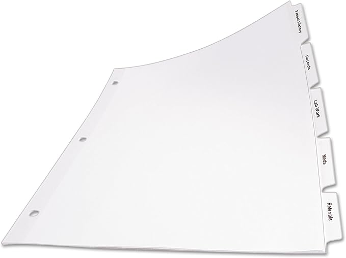 Print and Apply Index Maker Clear Label Dividers, 5-Tab, White Tabs, 11 x 8.5, White, 5 Sets