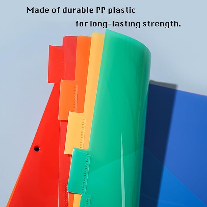 6 Count Binder Dividers with Front Pocket, Plastic Binder with Tabs, 3 Ring Binder Divider Folders, Notebook Dividers Subject Dividers with Pocket