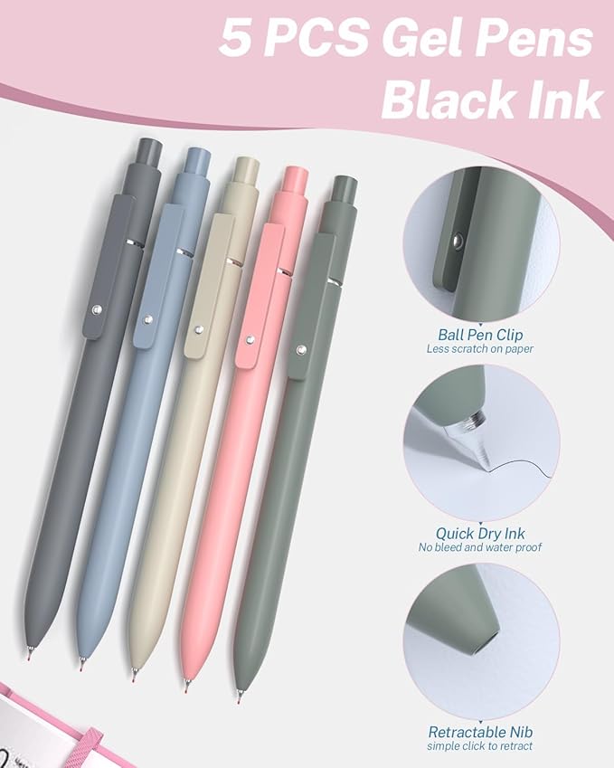 40PCS Aesthetic School Supplies with Cute Pen Case, 12 Color Pastel Highlighters, 5 Black Ink Gel Pens, 6 Mechanical Pencil 0.5 & 0.7 mm, Back To School Supplies for Student Stationary