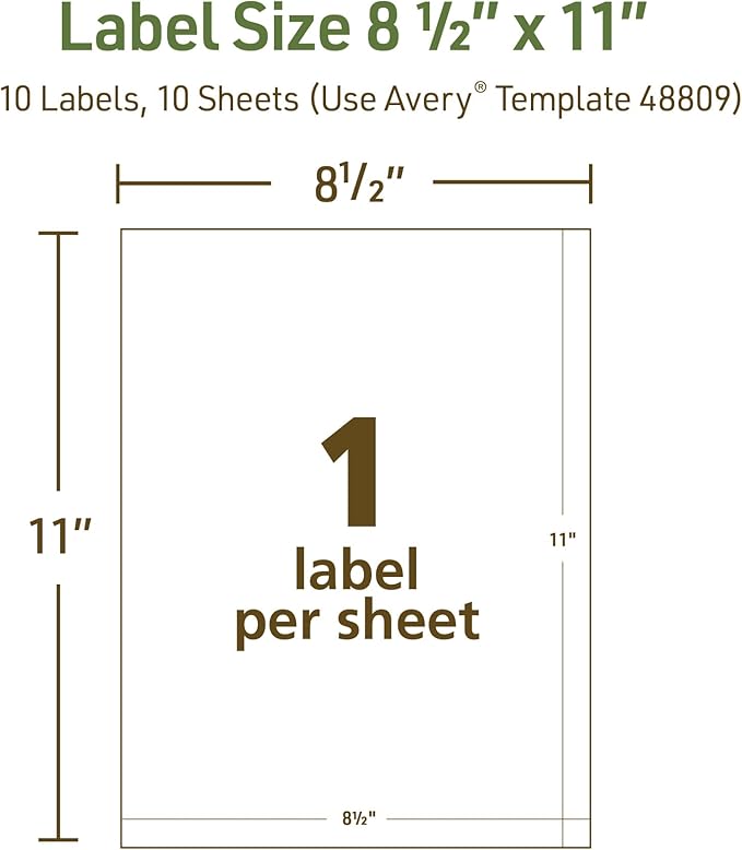Avery EcoFriendly Recycled Shipping Labels, 8-1/2" x 11" Full-Sheet Labels, White, Permanent Adhesive, Laser & Inkjet Printers, 10 Total, Great for Mailing, Product Merchandising, and More (48809)