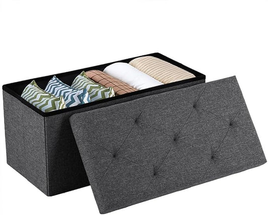 30 Inches Folding Storage Ottoman Bench, Ottoman Foot Rest, Storage Chest, End of Bed Foot Rest Stool with Padded Seat for Living Room, Bedroom, Entryway, Support 660lbs, Linen, Grey