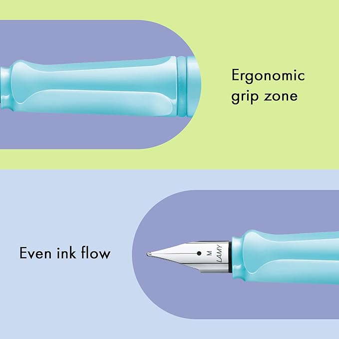 LAMY safari aquasky - Fountain Pen with ergonomic grip & polished steel nib in size EF - ideal for any Writing & Calligraphy - including LAMY T 10 blue cartridge - Right-Handed