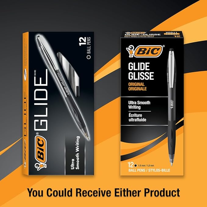 BIC Glide Black Retractable Ballpoint Pens, Medium Point (1.0mm), 12-Count Pack, Ultra Smooth Writing Black Pens