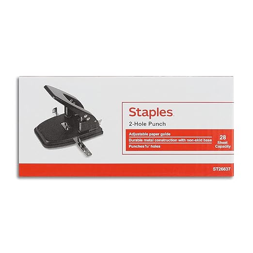 Staples 2-Hole Punch, 28 Sheet Capacity, Black, 3/Pack (ST26637/26637VS)