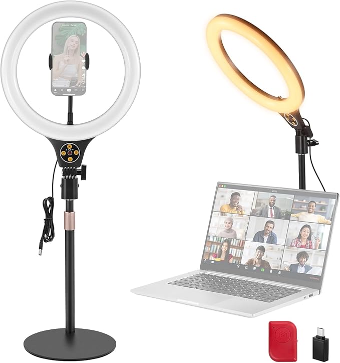 NEEWER Entry Level Version 10.5" Desk Ring Light with Stand/Phone Holder Compatible with iPhone/Remote, 10W CRI85+ LED Lighting for Streaming Recording Makeup Selfie Laptop Video Conference, N22