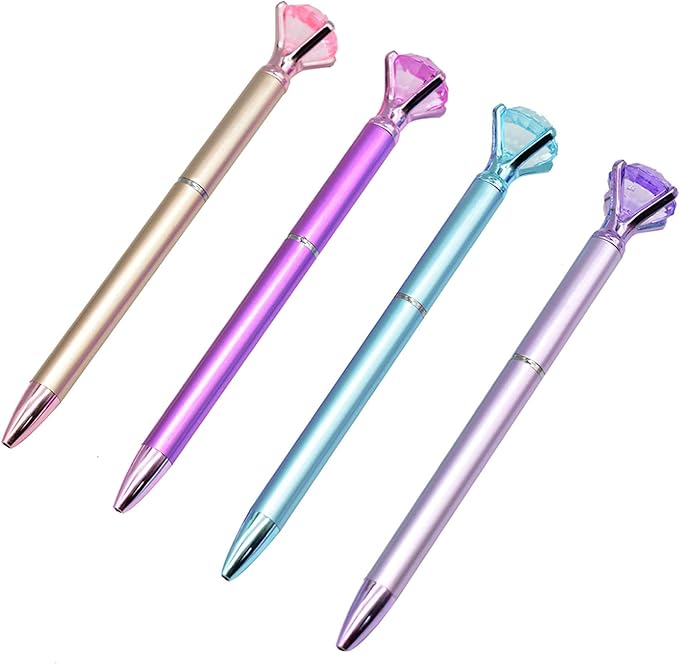 Maydahui 12 PCS Big Diamond Retractable Ballpoint Pen with 12 PCS Pen Refills Gem Pens Rhinestones Crystal Bling Plated Metal Color Black Gel Ink Ballpen for Women Students Girls