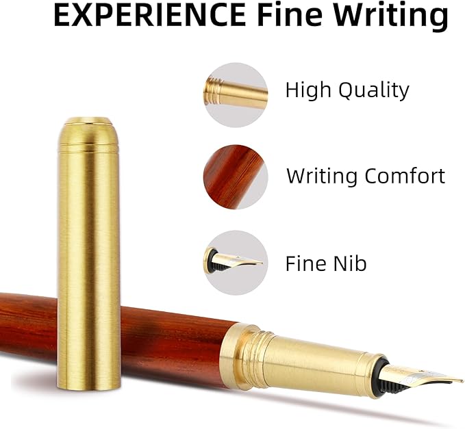 cobee Wooden Fountain Pens, Handcrafted Vintage Luxury Pen, 0.5mm Fine Point Business Pen, Smooth Writing for Journaling & Calligraphy, Gift Supplies