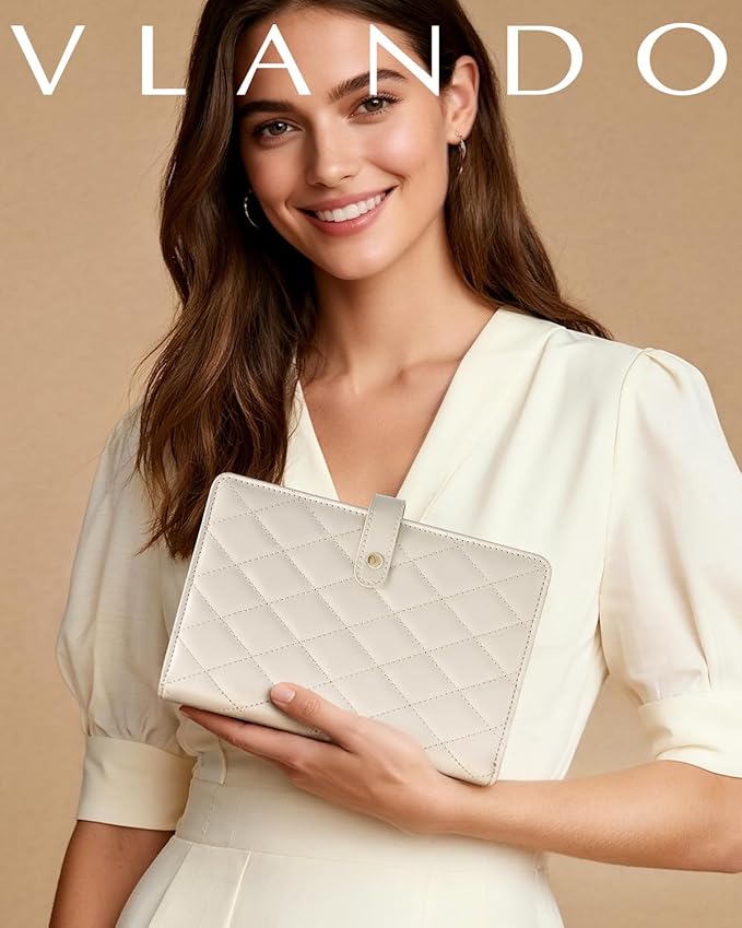 Vlando Travel Jewelry Organizer Case,Valentines Gift,Jewelry Storage Book Ring Binder with Clear Zipper Velvet Jewelry Pouches Bags for Rings,Necklace,Earrings-Cream White