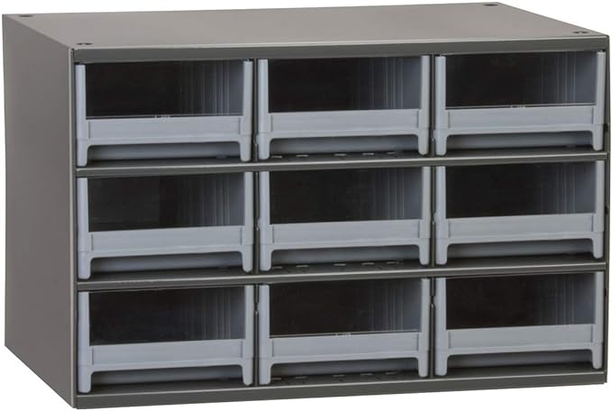 Akro-Mils Steel Garage Storage Cabinet, Small Parts Organizer Metal Cabinet for Hardware, Nails, Screws, Bolts, Nuts, and More, 17" W x 11" D x 11" H, 9-Drawer, Gray Cabinet/Gray Drawers (19909)