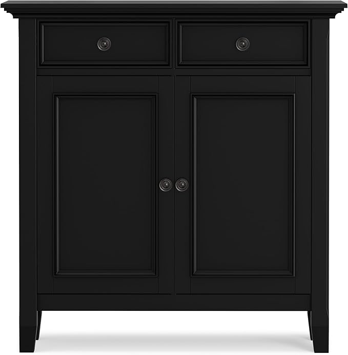 SIMPLIHOME Amherst 36-inch Wide Transitional-Style Storage Cabinet in Black with Drawers and Adjustable Shelves for Entryway or Living Room