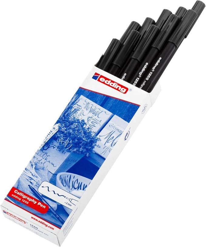 edding 1255 Calligraphy Pen - Black - Box of 10 - Calligraphy Nib 3.5 mm - Fibre Pen for Paper, Wood, Terracotta, Canvas - Hand Lettering, Bullet journals, Thank You Cards, Calligraphy Books
