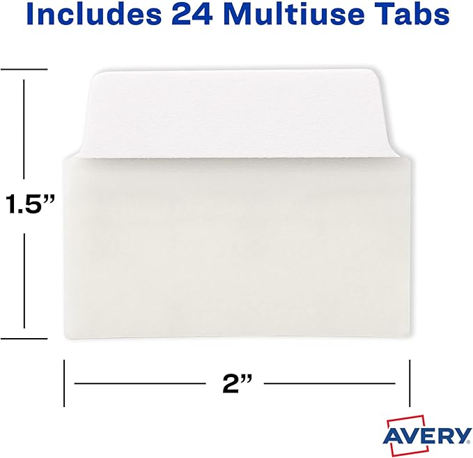 Avery Multiuse Ultra Tabs, 2" x 1.5", 2-Side Writable, White, 24 Repositionable Tabs (74787)