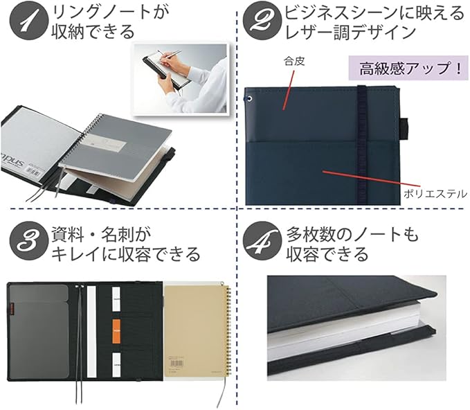 KOKUYO Systemic Synthetic Leather Cover Notebook, with One Semi-B5, B 6mm Ruled, 35 Lines, 40 Sheets, Twin Ring Edge Title Notebook, Navy Blue, Japan Import (NO-V683B-DB)