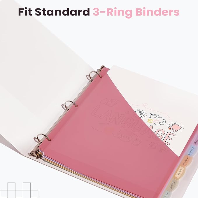 Sooez 24 Count Dividers with 2 Pockets, 8 Tabs Binder Dividers for 3 Ring Binders, Binder Dividers with tabs, Binder Divider with Pockets for US Letter Size, Insertable Big Tabs, Pastels, Set of 3