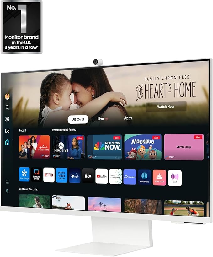 Samsung 32-Inch M8 (M80D) 4K UHD Smart Monitor with Streaming TV, Speakers, HDR10+, AI Upscaling, Ergonomic Stand, Slimfit Camera, Gaming Hub, USB-C and DKZ Hub (LS32DM801UNXZA) Single Monitor Mount