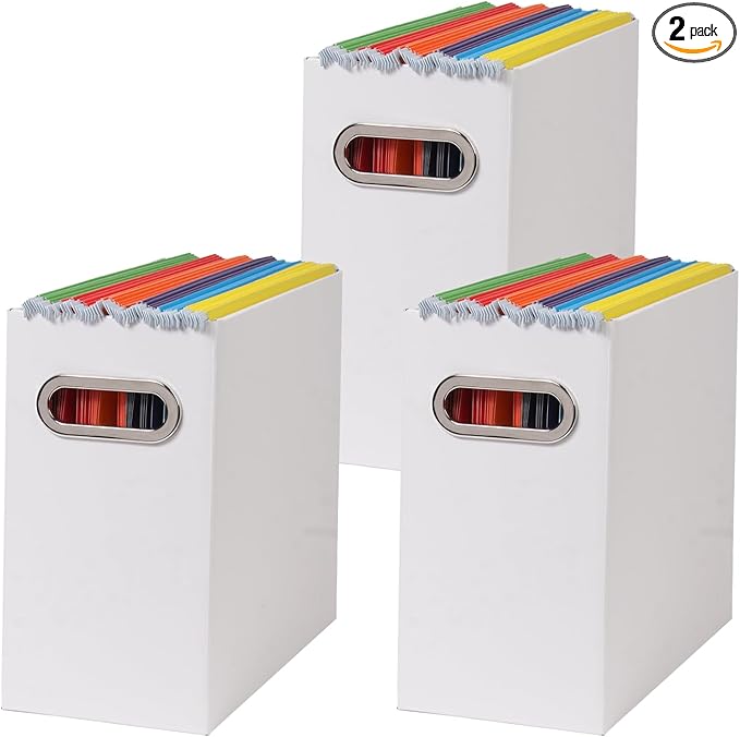 Collapsible File Organizer Box with Handle,12.20x5.11x9.84Inches, Filing Organizer for Home or Office, Small Portable File Box (3 Packs, White)
