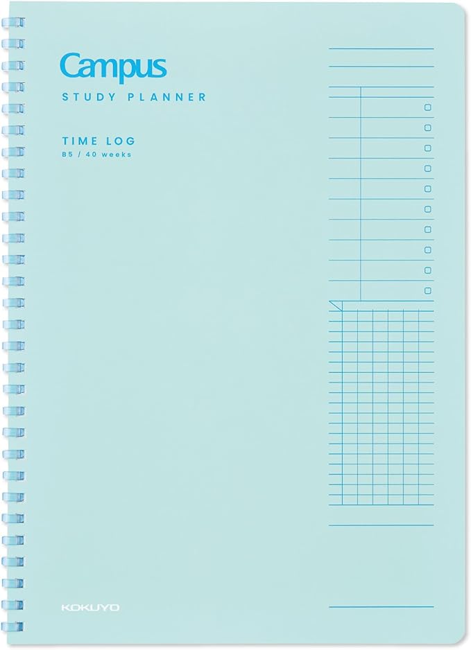KOKUYO Study Planner Notebook, 10'' x 7'' Time Log B5 Soft Ring Notebooks, 41 To Do Plan Sheets, Green Spiral Notebook, Time Management. Japan Import (SU-SY111TL-G)