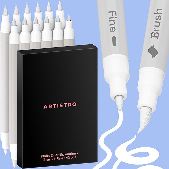 ARTISTRO 12 Acrylic Paint Markers - Paint Pens for Calligraphy, Brush + Fine Tips - For Fabric, Rock, Glass, Wood, DIY, Craft, Canvas - Art and Craft Supplies for Adults, Teens, Kids
