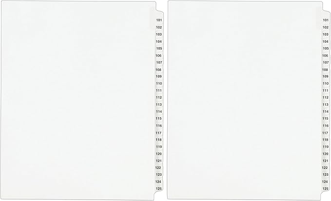 Avery Legal Dividers, Standard Collated Sets, 101-125 Tab Set (01334), White (Pack of 2)