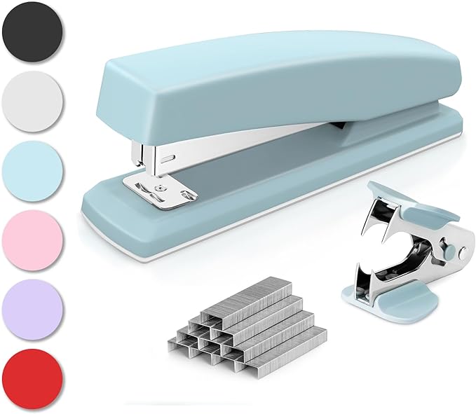 Deli Stapler, Desktop Staplers, 25 Sheet Capacity, Includes 1000 Staples and Staple Remover, Blue