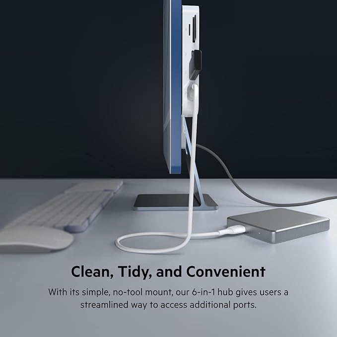 Belkin 6-in-1 USB-C Hub, iMac 24 inch Docking Station with SD & microSD Card Reader, Gigabit Ethernet, 2 USB-A Ports, and USB-C Port for Fast Data Transfers and Peripherals
