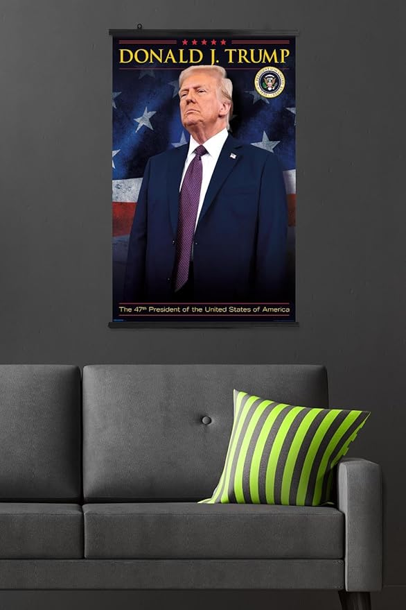 President Donald Trump - 47th President Wall Poster, 34L" x 22.4W", Premium Poster & Clip Bundle