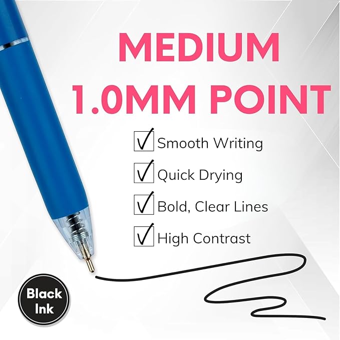 10-Count Black Ink Retractable Ballpoint Pens, Includes Xmas Greeting Card&Sticker, Medium Point 1.0mm, Pastel Color Barrels|Christmas Gifts for Coworkers, Teachers, Friends